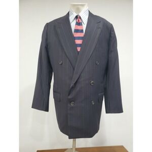 Belvest Mens Black Double Breasted Blazer 44 R Extra Fine Wool/Silk Super 150